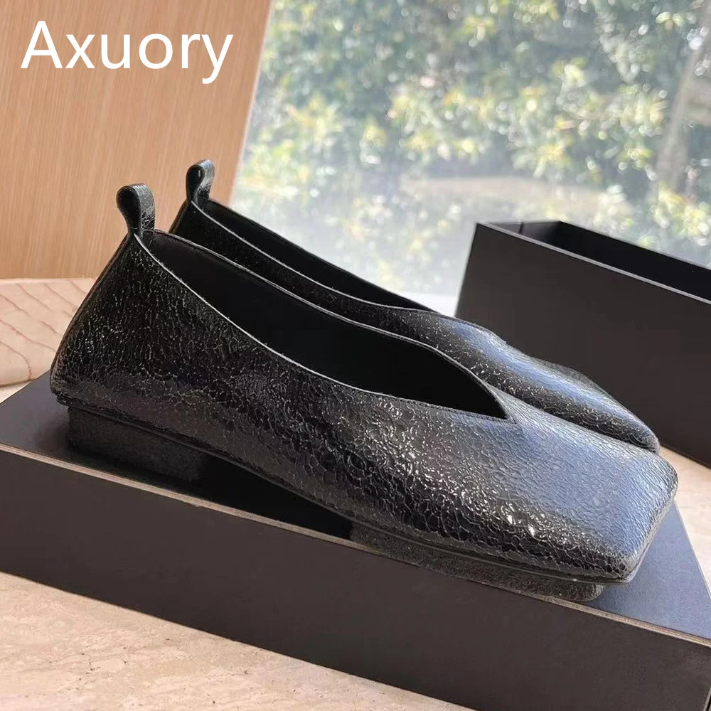 2023 New Women's Square Toe Flat Shoes Solid Color Bursting Cowhide Material Solid Color High Quality Daily Shoe