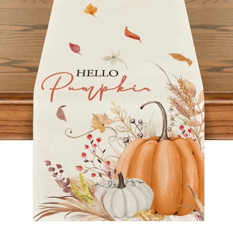 

Hello Pumpkin Floral Maple Leaf Autumn Table Runner Home Table Decoration Accessories Holiday Dinner Table Runner Friends Gift