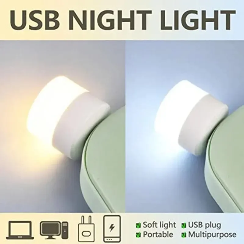Mini USB Night Light Warm White Eye Protection Book Reading Light USB Plug Computer Mobile Power Charging LED Night Lamp 1-10Pcs