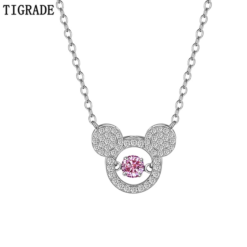 

Tigrade S925 Sterling Silver Pendant Cute Mickey Pendant Necklace Cartoon Animal Pink Zircon Neck Chain For Women Girls Jewelry