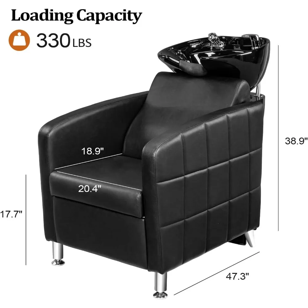 Salon Shampoo Bowl and Chair, Shampoo Chair Extra Wide Seat & Porcelain Hair Washing Sink, Unit Beauty Spa Barbershop