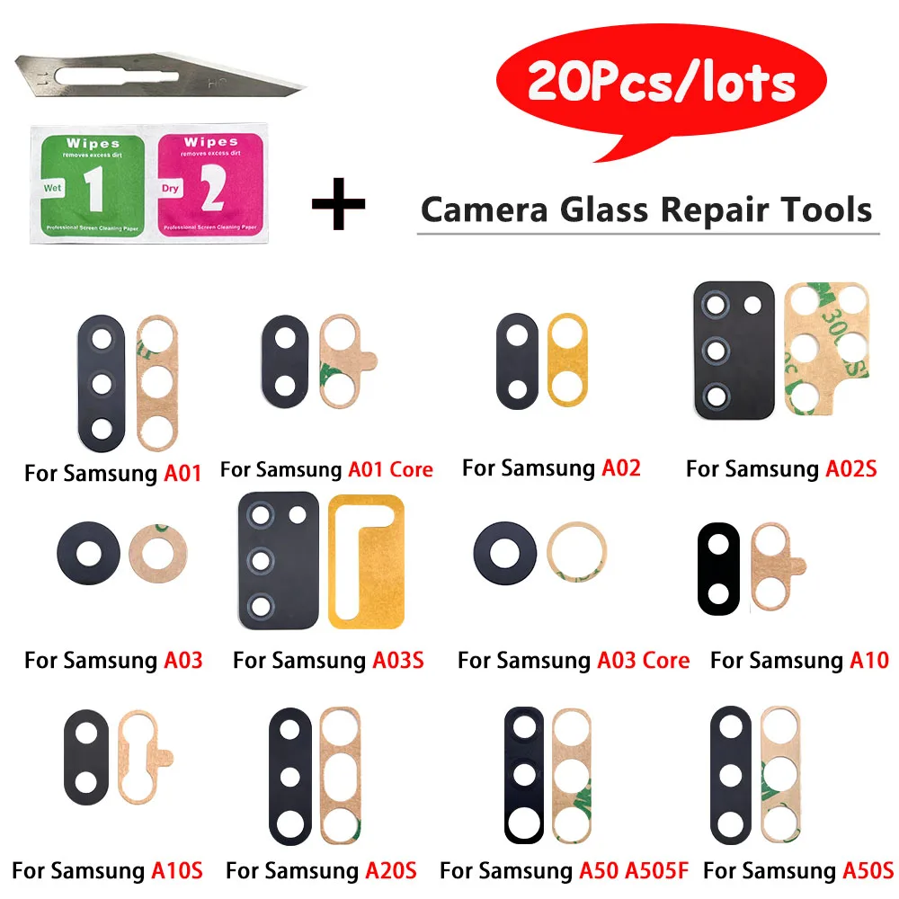 

20Pcs/lots Original For Samsung Galaxy A03S A02S A01 A02 A03 A10 A20 A30 A40 A70 Camera Glass Lens With Glue Sticker Adhesive