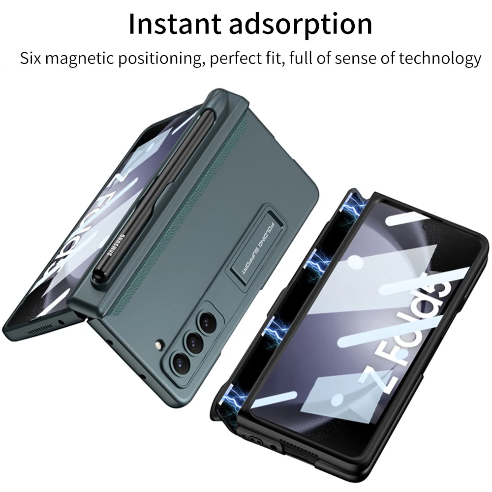 

Magnetic Hinge Pen Slot for Samsung Galaxy Z Fold 5 4 3 5G Case Hard Plastic Cover for Z Fold3 Fold4 Fold5 Case With Screen Film
