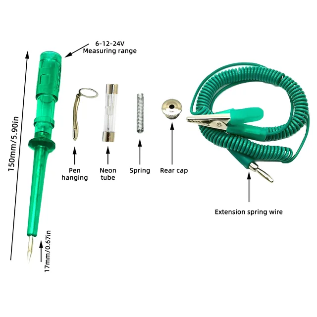 Testeur De Circuit Auto 6V/12V/24V - Stylo Testeur Tension DC, Ampoule, Fusible - Pour Voiture, Moto, Camion - Avec Câble Et Clip