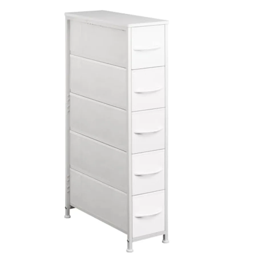 Narrow Dresser Storage Tower with 5 Drawers Slim Dresser Chest of Drawers with Steel Frame Wood Top Dresser for Bedroom Bathroo