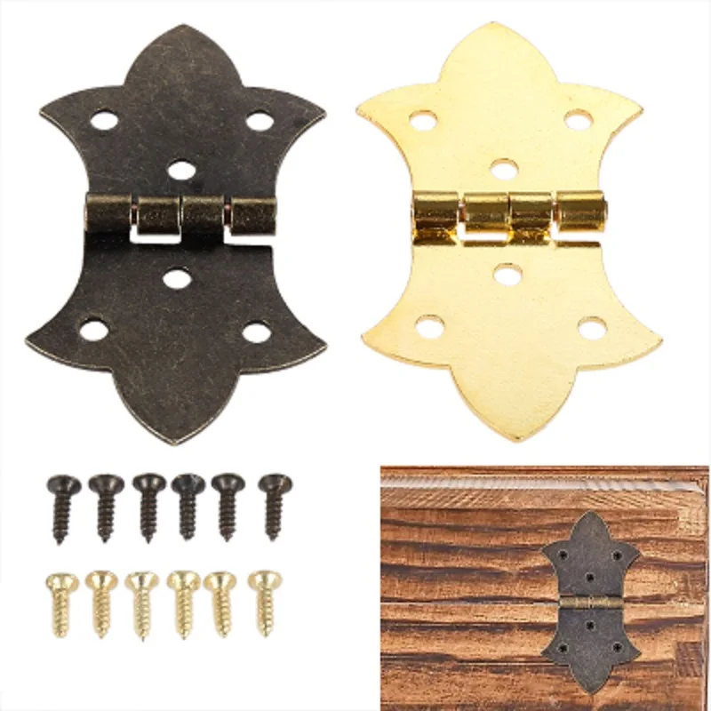 10Pcs Heavy Duty Decorative Cabinet Hinges With Mounting Screws For Wooden Jewelry Box Door Cabinet Wardrobe Suitcase Furniture