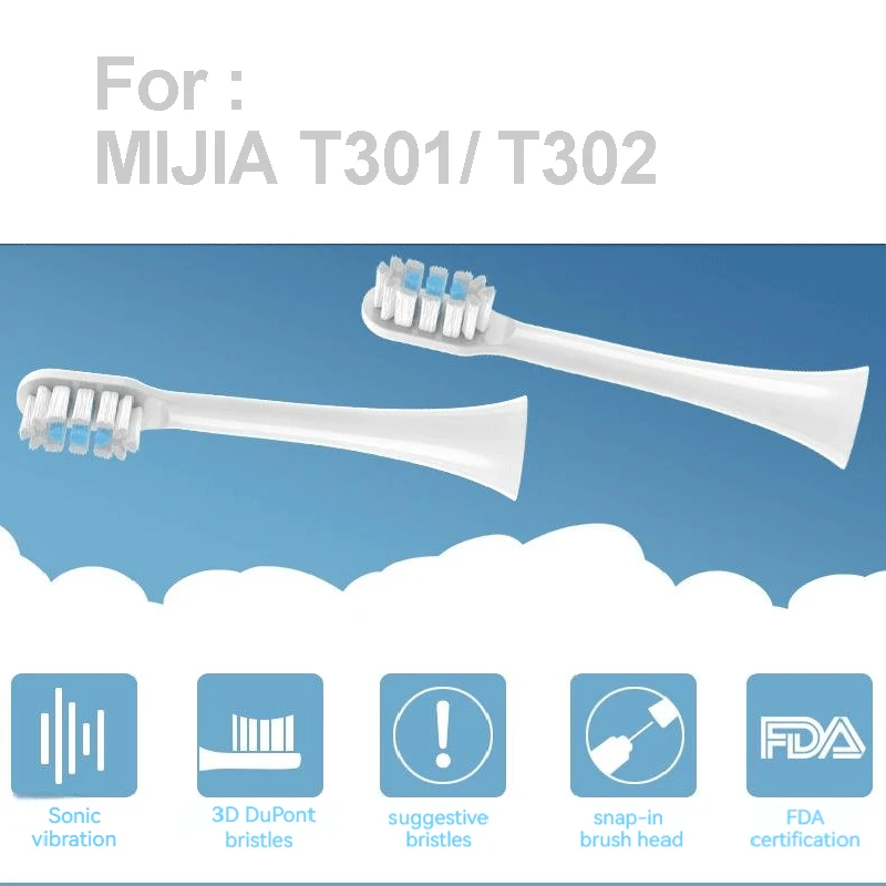 Фото Сменные насадки для зубных щеток для MIJIA T301/T302 Sonic электрическая зубная щетка DuPont мягкие щетинные насадки с вакуумной упаковкой №3