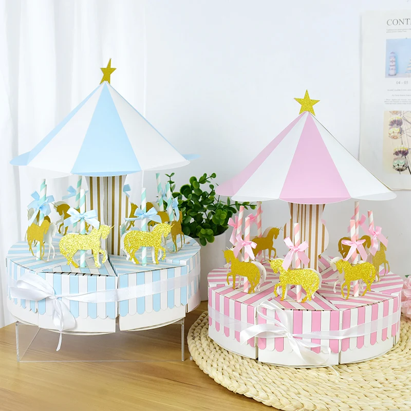 

Pink Blue Carousel Candy Box Star Gift Box for Party Chocolate Biscuit Packaging Supply Wedding Birthday Party Table Decoration