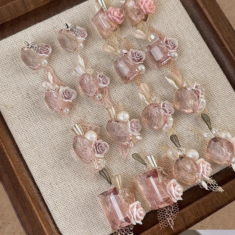 럭셔리 라인스톤 네일아트 3D 스파클링 네일 다이아몬드 DIY 네일아트 데코레이션 로즈 크리스탈 핑크 빅 다이아몬드 플라워 네일용