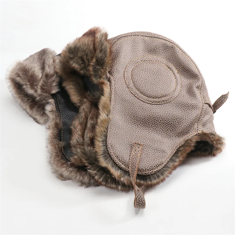 CAMOLAND Winter Bomber Hats Soviet Badge Russia Ushanka Hat For Women Men Outdoor Windproof Faux Fur Earflap Caps Snow Cap