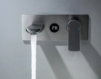Digital display Gunmetal gray bathroom faucet intelligent  single handle cold and hot dual control brass wall basin faucet 2