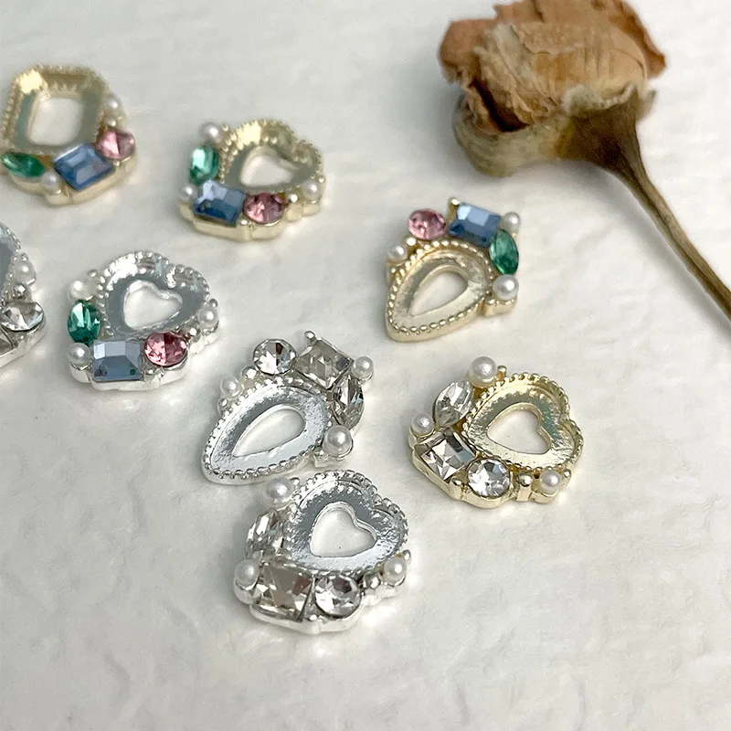 10Pcs 새로운 네일 크리스탈 프레임 네일 매니큐어 Strass DIY 액세서리에 대 한 골드/실버 멀티 모양 합금 중공 프레임