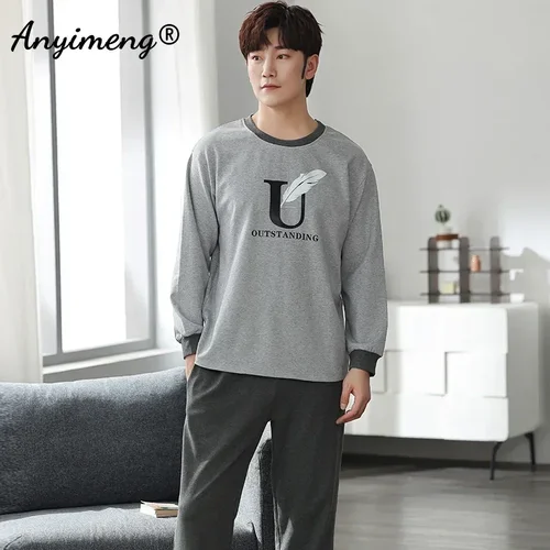 사슴 인쇄 우아한 잠옷 남자에 대 한 설정 가을 겨울 패션 새로운 부드러운 코 튼 망 Loungewear 소년에 대 한 편안한 잠 옷 2