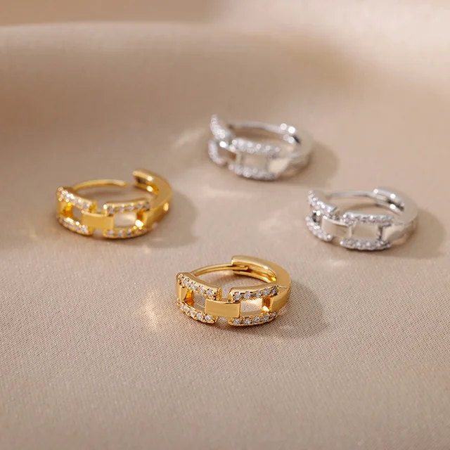 Aesthetic Stainless Steel Hoop Earrings For Women Gold Minimalist Heart Snake Flower Zircon Earring Korean Fashion Jewelry 2022 E2306G-2