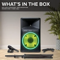 Indoor 2200 Watt Peak Bi-Amped Wired AC Powered Bluetooth DJ Speaker with 15" Inch Woofer, GSP-L2200PK, LED Party Lights 1