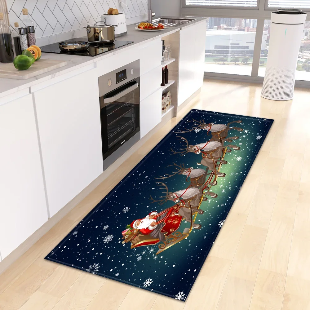 Christmas Kitchen Floor Mat Home Entrance Doormat Decor Bathroom Anti-Slip Foot Pad Carpet for Living Room Hallway Balcony Rugs