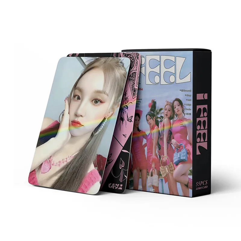 55pcs/set Kpop(G)I-DLE HD Laser Flashcards Album I FEEL LOMO Card