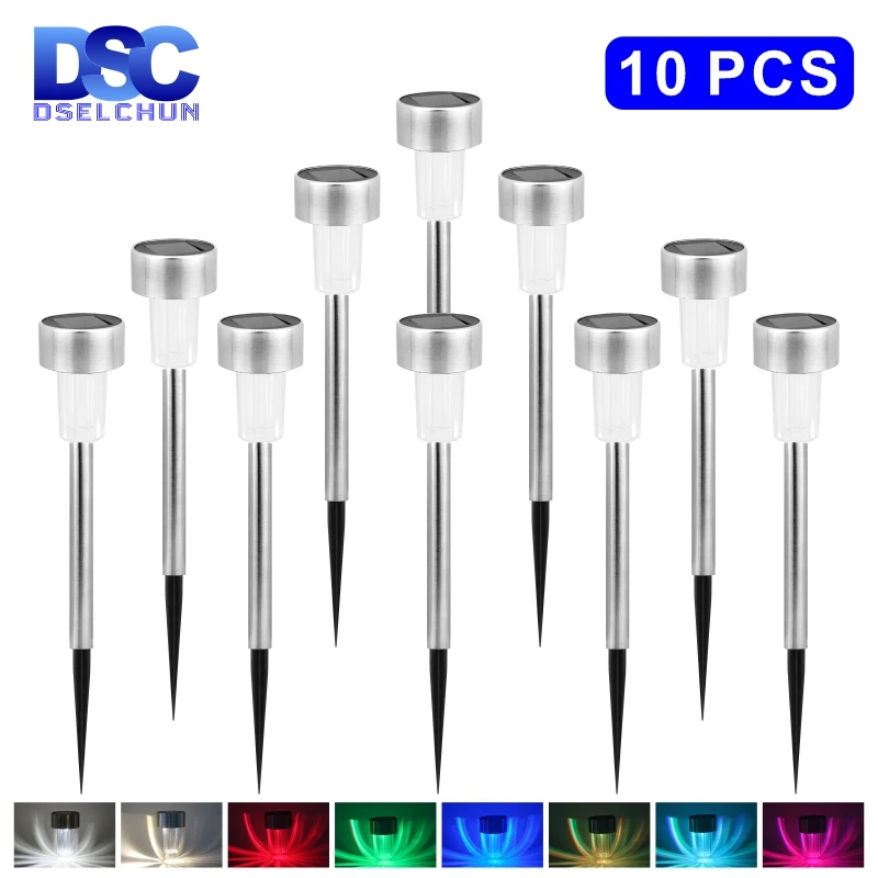 10pcs/lot Led Solar Lawn Lamp Waterproof Landscape Lighting White/Warm white Outdoor Pathway Stainless RGB Garden Floor Lights