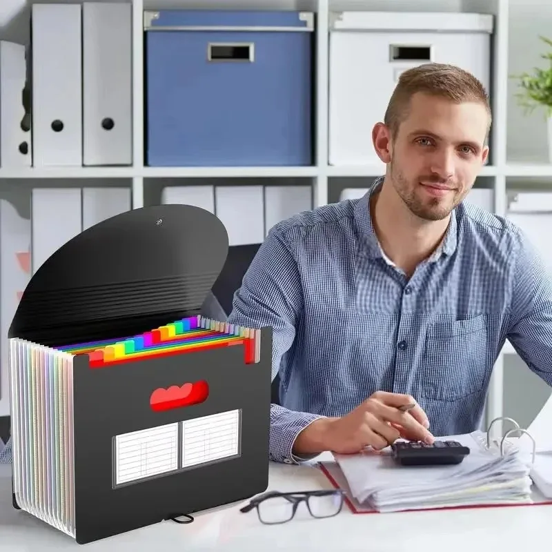 Organizzatore di file espandibile colorato - Cartella per fisarmonica con 13/25/37 tasche, portatile per fatture, ricevute e documenti - immagine 2