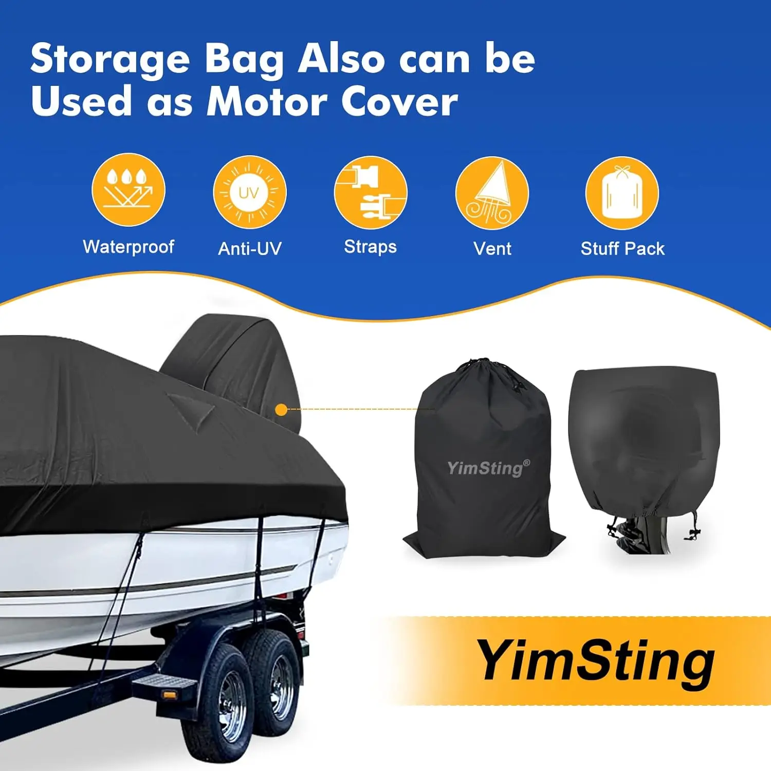 16-18.5 ft feet 1200D Waterproof Boat Covers with Motor Cover Fits Bass Boat,V-Hull Tri-Hull Boat,Fish & Ski Boat, Ru