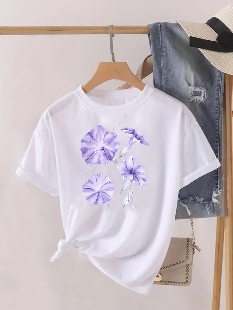 thumbnail image 1 of Camiseta estampada de manga corta para mujer, ropa con estampado de flores dulces de los años 90, Top para mujer, camiseta para mujer, ropa con cuello redondo, 1 of 5