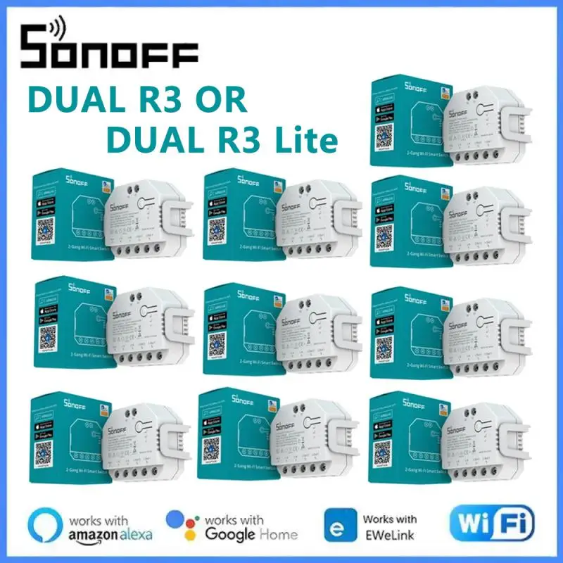 Itead Sonoff Dual R3/Dual R3 Lite Wifi Mini Switch Con Misurazione Dell'Alimentazione 2 Gang Dual Relay Module Control Tramite Alexa Google Home