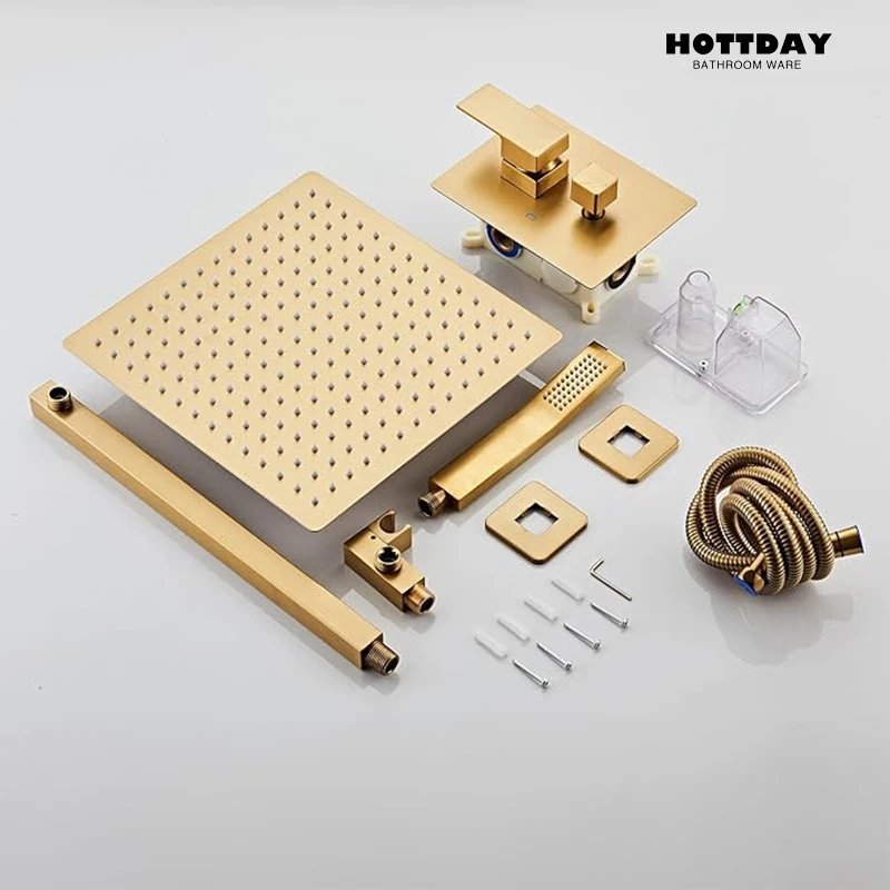 ระบบฝักบัวแบบซ่อนพร้อมฝักบัวเรนชาวเวอร์ขนาด 10 นิ้ว และฝักบัวแบบมือถือ ชุดฝักบัวเรนชาวเวอร์หรูหราสำหรับห้องน้ำ พร้อมฝักบัวมือถือสำหรับอาบน้ำ 1