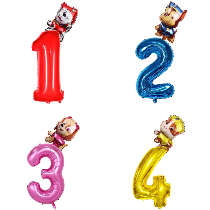 Cartoon paw patrol 32 inches Foil Number Balloons Chase Skye Rubble Child Birthday Party Decoration Balloon kids toy