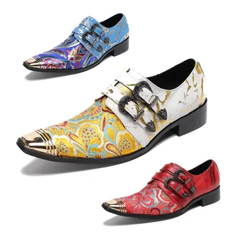 Scarpe classiche in pelle stampata Scarpe eleganti da lavoro casual a punta in metallo stile fibbia da uomo Scarpe da sposa per feste alla moda 1