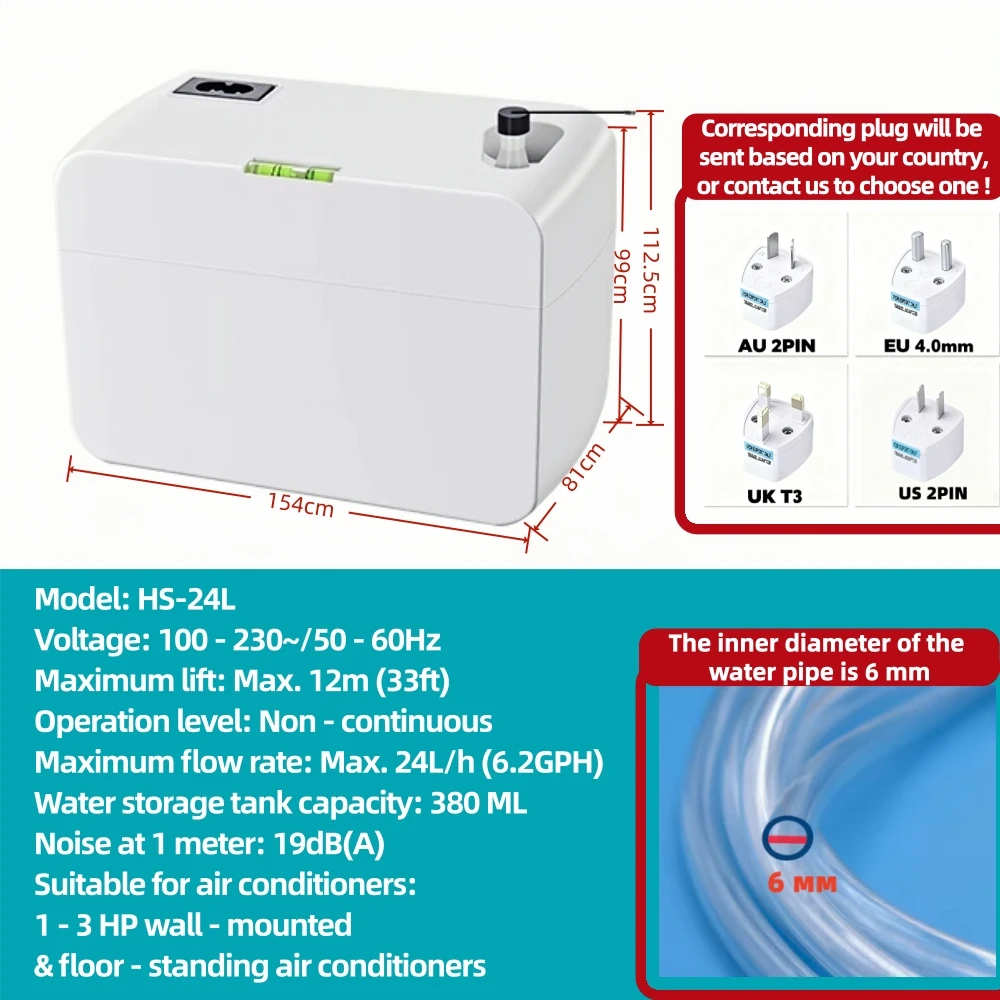 220V Air Conditioner 3P Drainage Pump Automatic Condensate Removal Lift Pumps For 1-3P On-hook Air Conditioner