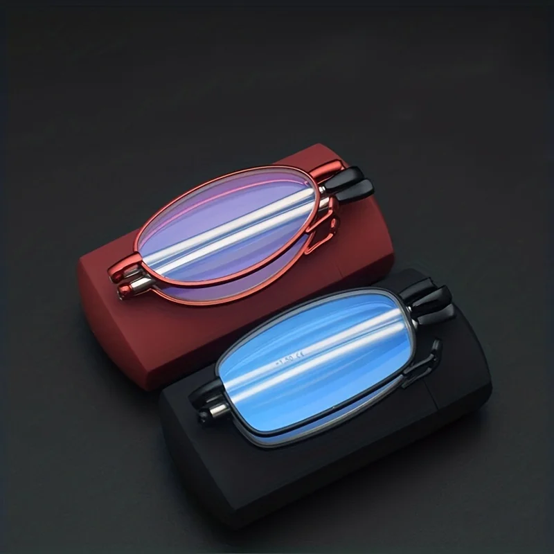 Unisex Foldable Reading Glasses for Presbyopia Spring Hinge Computer Screen Friendly Protective Case