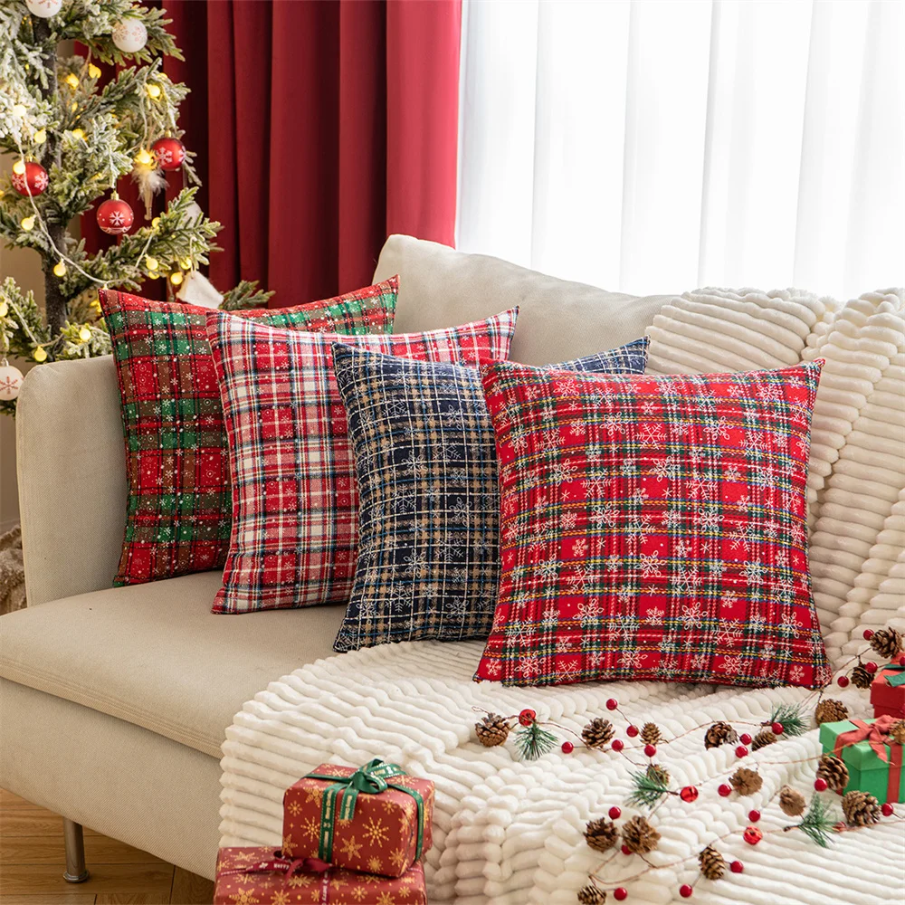 

Throw Christmas Pillow Cover 45x45 Decoration Winter Holiday Farmhouse Faux Plaid Checkered Cushion Cover for the Couch Sofa