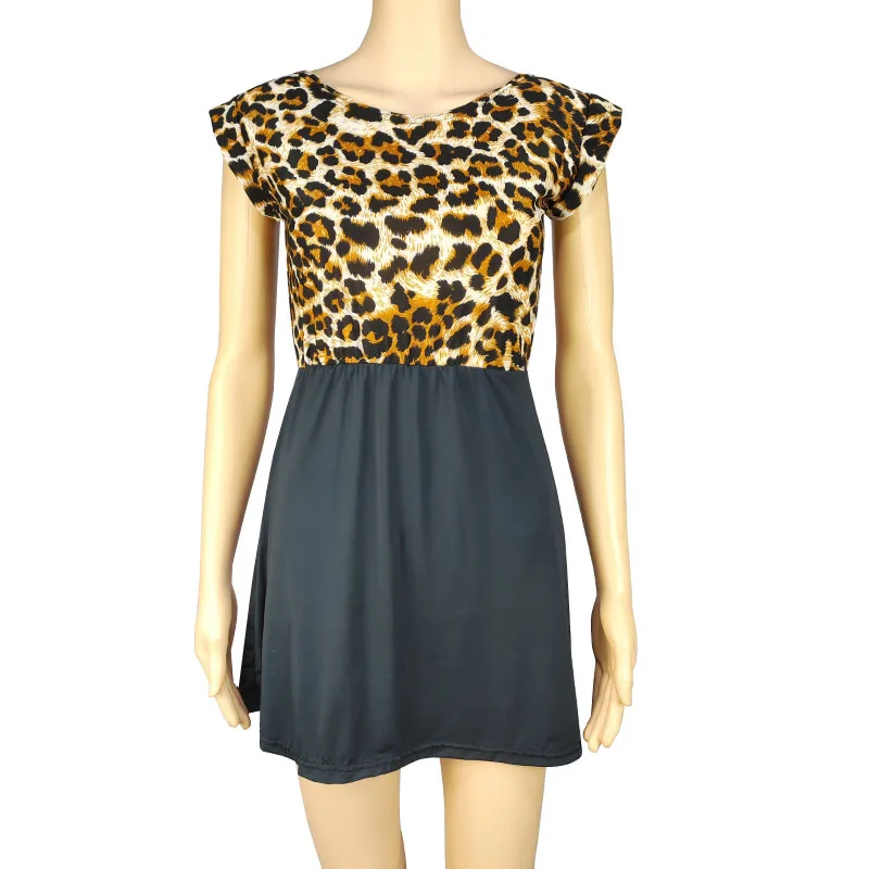 

Fashion Leopard A-line Dress for Women Summer Sexy Elastic Party Vestidos Short Sleeve Round Neck Patchwork Thin Dresses S-3XL