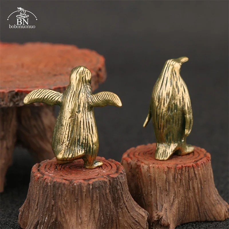 Solid Brass Antarctic Penguin Small Statue Miniature Figurine Office Desk Ornament Tea Pet Paperweight Vintage Decoration Crafts images - 6