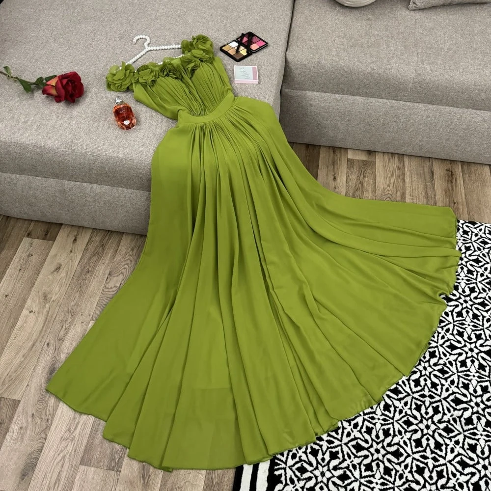 

Elegant Off Shoulder Evening Dresses Chiffon Formal Occasion Prom Gowns Flowers Floor Length Party Dress 2024 فساتين السهرة