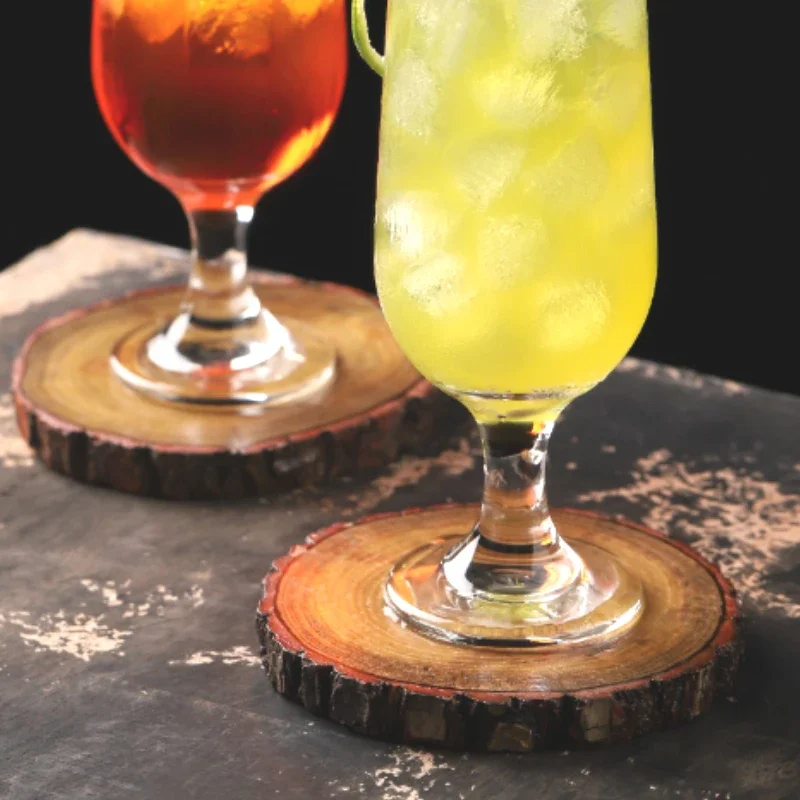 2pcs Cocktail cup coaster Solid wood coaster Camphor wood Round Natural wooden stake Heat-resistant Bar accessories