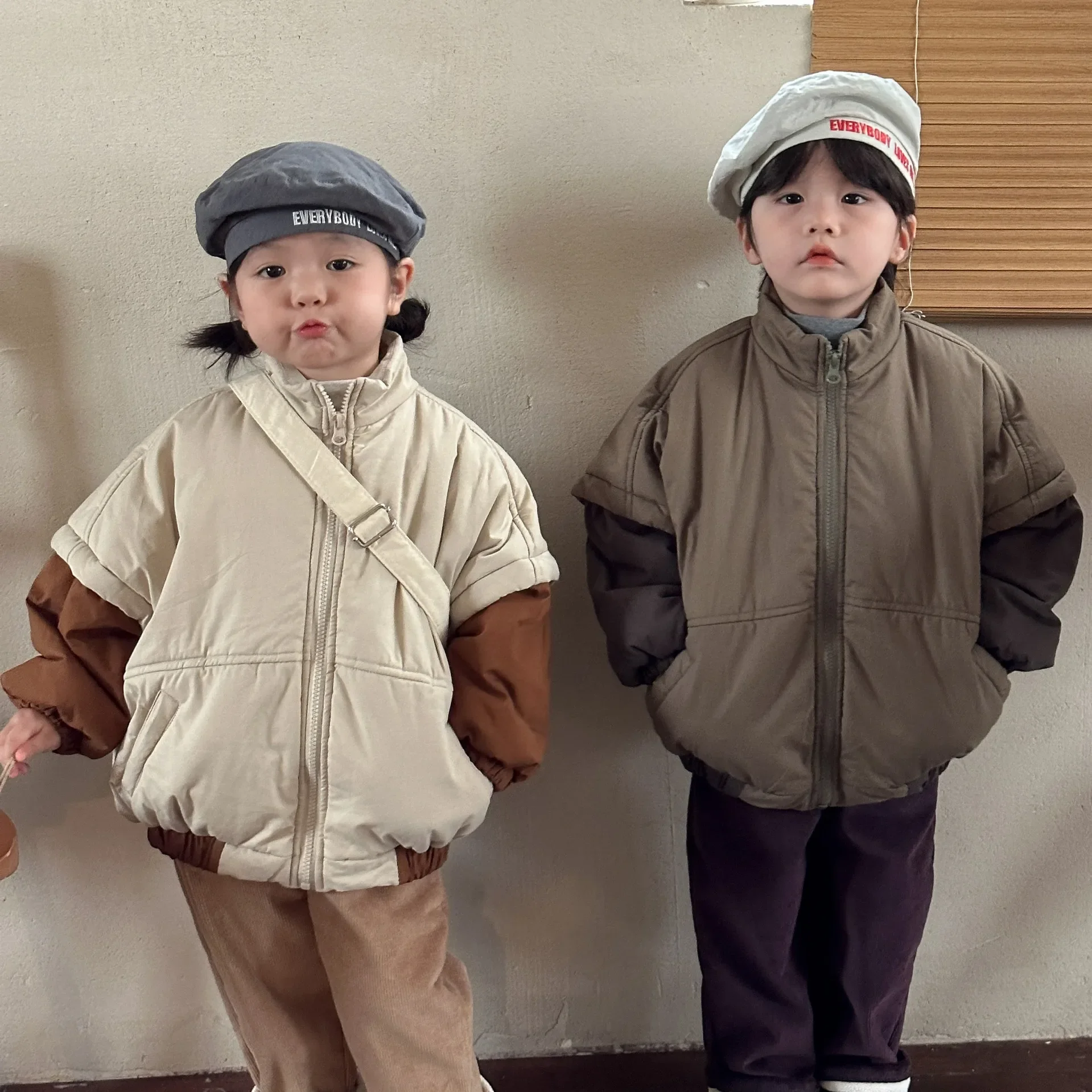 8130 Children's Cotton-padded Jacket Velvet Thickness Coat Winter New Baby Boy's Coat Contrast Color Warm Jacket
