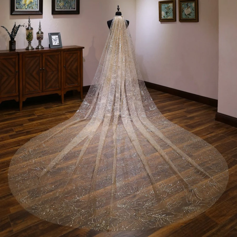 

New Arrival Ivory Gold Shiny Wedding veils Velos de novia Boda Mariage Wedding accessories Sexy Bridal Veils Veu de noiva