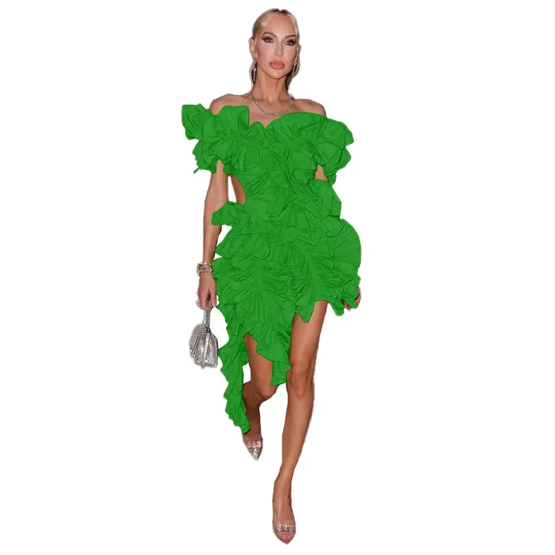

Woman Ruffle Dress Sleeveless Backless Sexy Elegant Mini Dresses Evening Party Night Club Streetwear Fashion Women Outfits