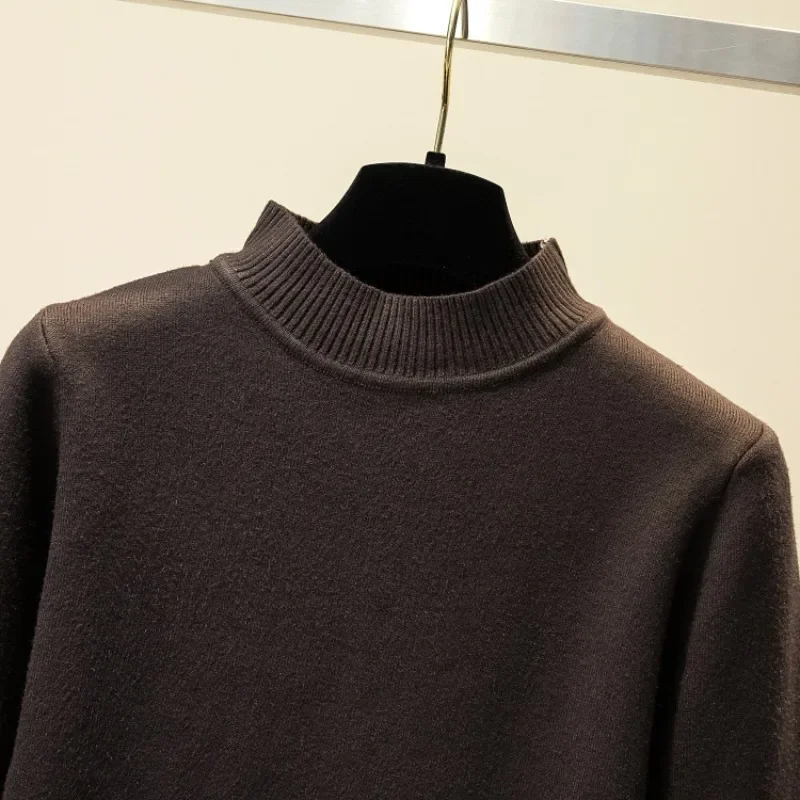 Women's New Sweater Autumn and Winter Integrated Fleece Semi-turtleneck Casual Slim-fit Bottoming Shirt Knitwear Women's Sweater