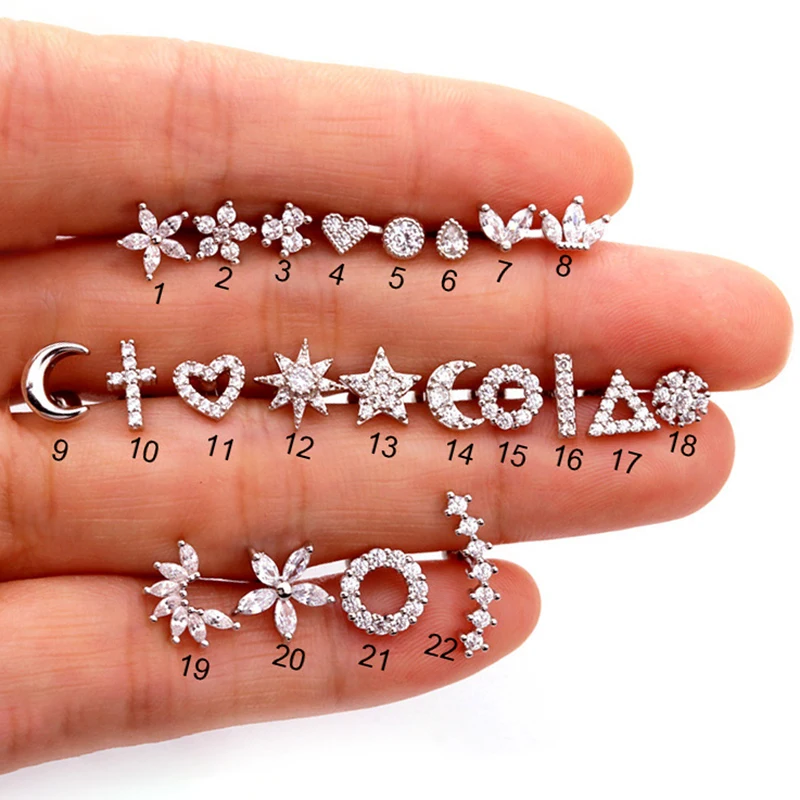 Stainless Steel Mini Zircon Stud Earring Women Gold Color Helix Ear Studs Tragus Cartilage 1 Piece stud earrings