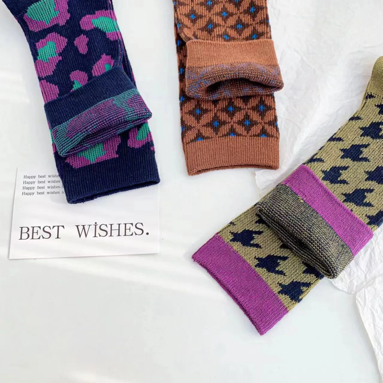 1 Paar Damen Vintage Geometrische Socken, Mittellange Socken, Doppelnadel-Doppelpfad-Design, Modische Baumwollsocken – Detail 22