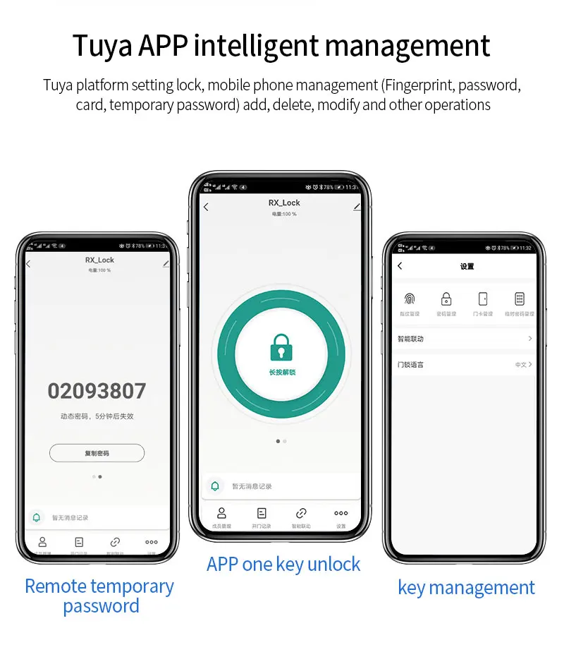 Tuya Wifi APP Control Smart Fingerprint RFID Card Outdoor Door Intelligent Lock