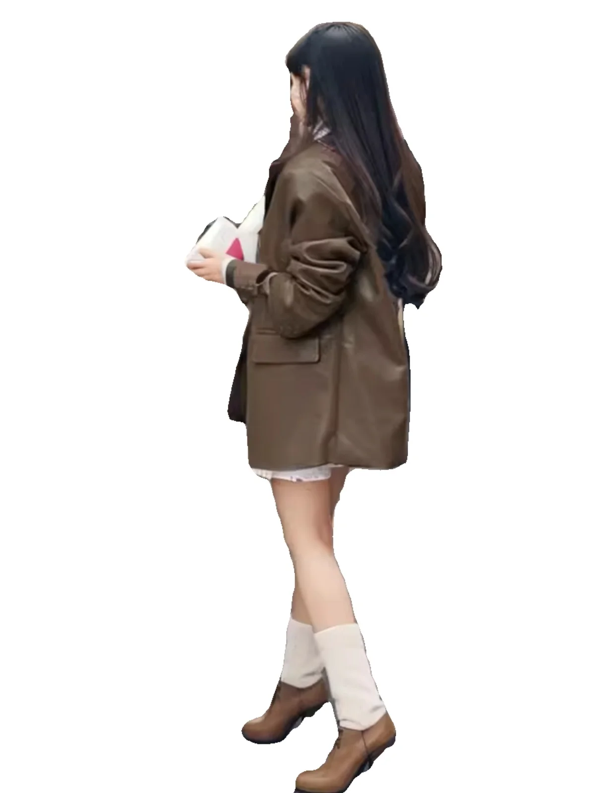 Korean Style Streetwear Leather Suit Jackets Women Long Sleeves Single Button Casual Motorcycle Coats Fashion Trend Overcoats
