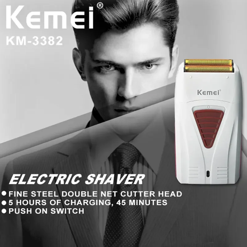 Kemei 3382 Rechargeable Electric Shaver Hair Beard Electric Razor for Men Bald Head Shaving Machine Foil Titanium Cord/Cordless