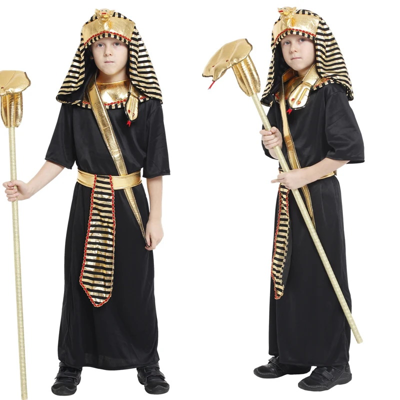 King Emperor Costumes Ancient Egypt Pharaoh Children Cosplay Outfits Glossy Gold Egyptian Priest Costume Halloween Party - Image 3