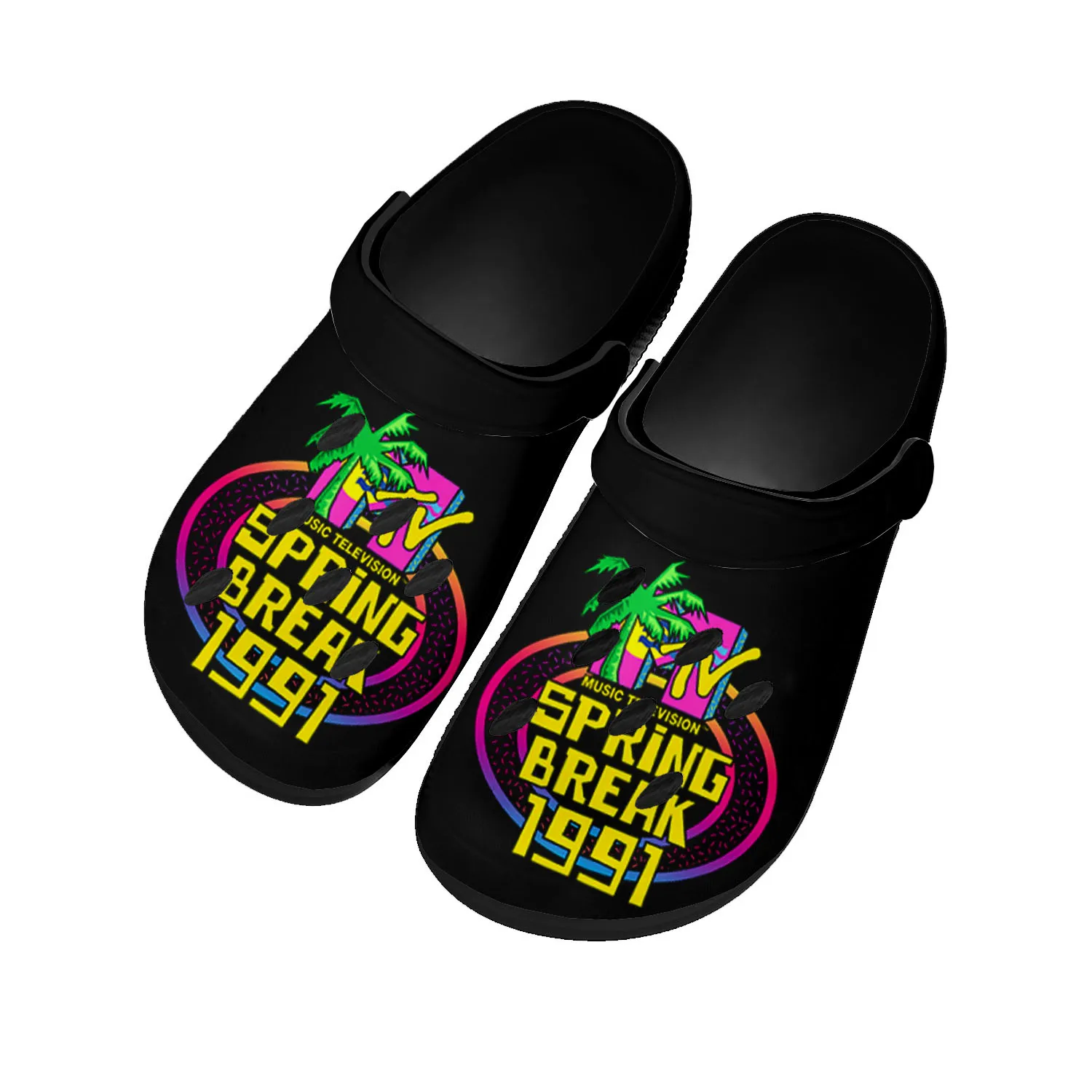 

MTV Spring Break 1991 Home Clogs Custom Water Shoes Mens Womens Teenager Shoe Garden Clog Breathable Beach Hole Slippers Black