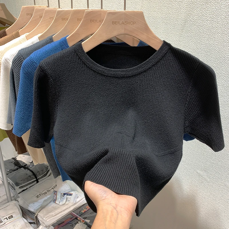 

Женский свитер, модный топ в Корейском стиле, Женский пуловер, одежда 2023, вязаный винтажный эстетичный вязаный укороченный белый элегантный
