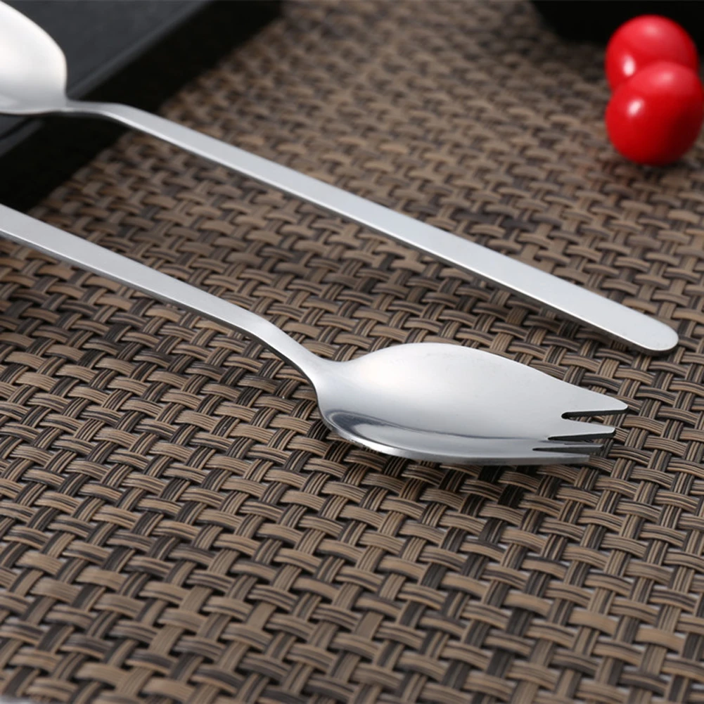 5Pcs Spork Stainless Steel Camping Tableware Long Handle Flatware Utensil Set for Dessert Ice Cream Salad