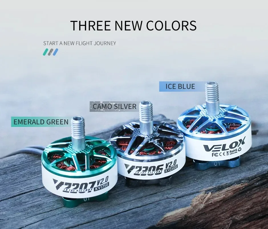 T-Motor Velox V2207 V2.0 Бесщеточный двигатель 1750KV 1950KV 5-6S/2550KV 4S для 5-дюймового 4-вального квадрокоптера FPV Racing Drone RC thumbnail 4